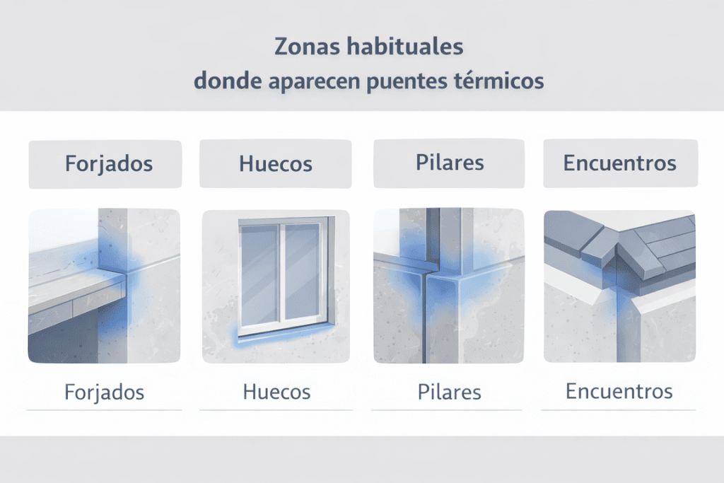 zonas donde aparecen puentes térmicos